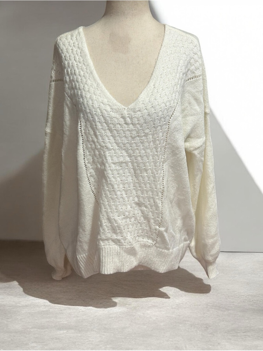 Maurices Cream V-Neck Cable Knit Sweater Size XL